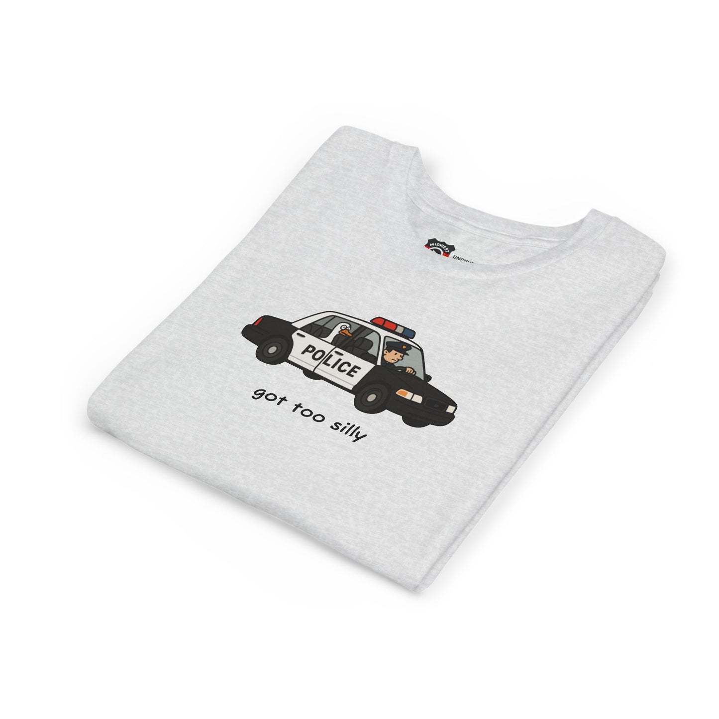 Youth Short Sleeve Tee Funny Police Car, 'Got Too Silly'