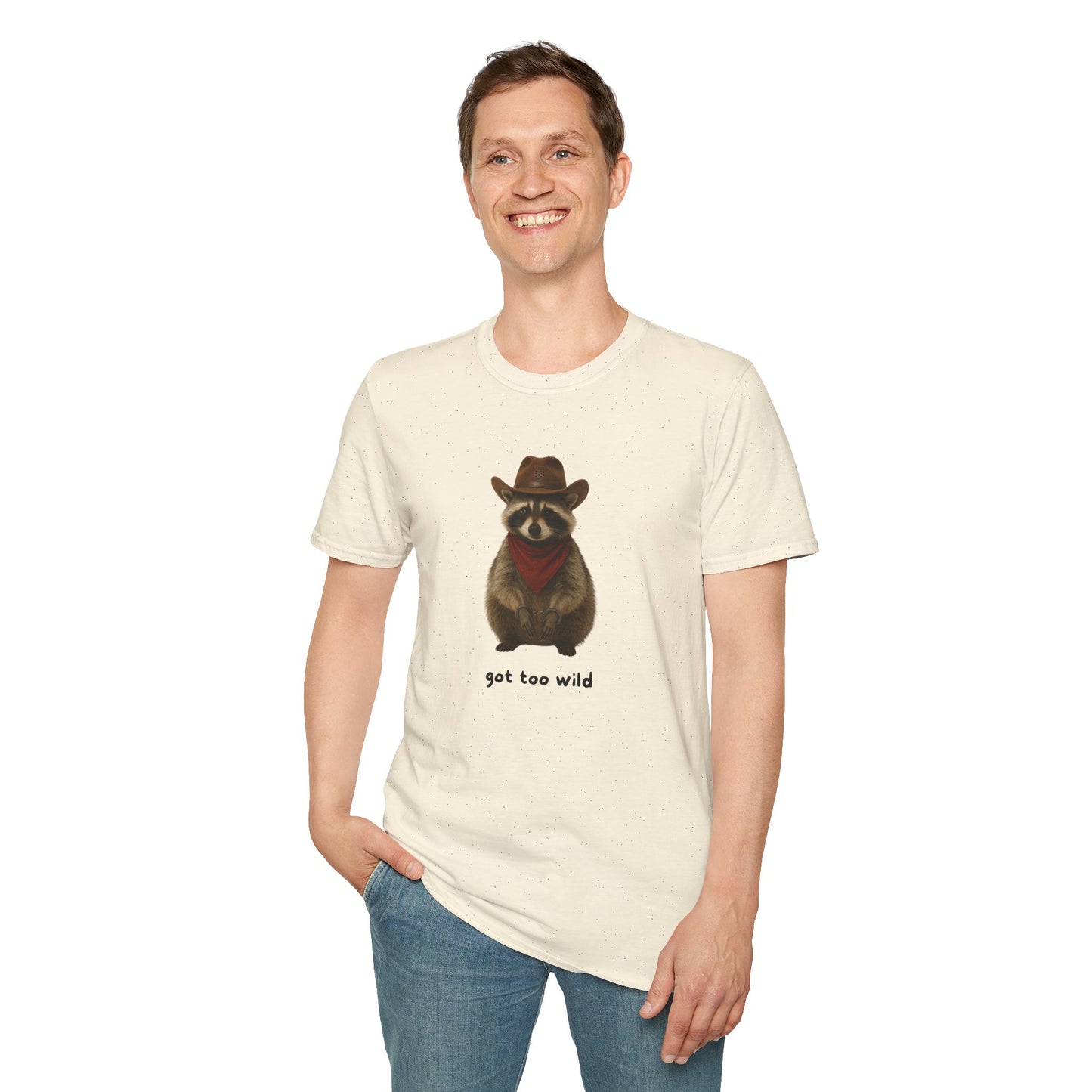 Got Too Wild Raccoon Cowboy Unisex Softstyle T-Shirt