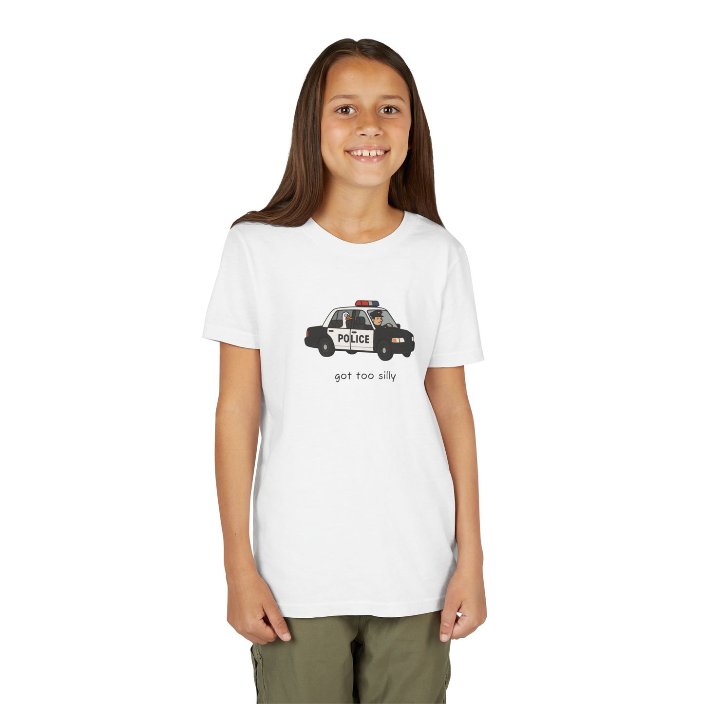 Youth Short Sleeve Tee Funny Police Car, 'Got Too Silly'