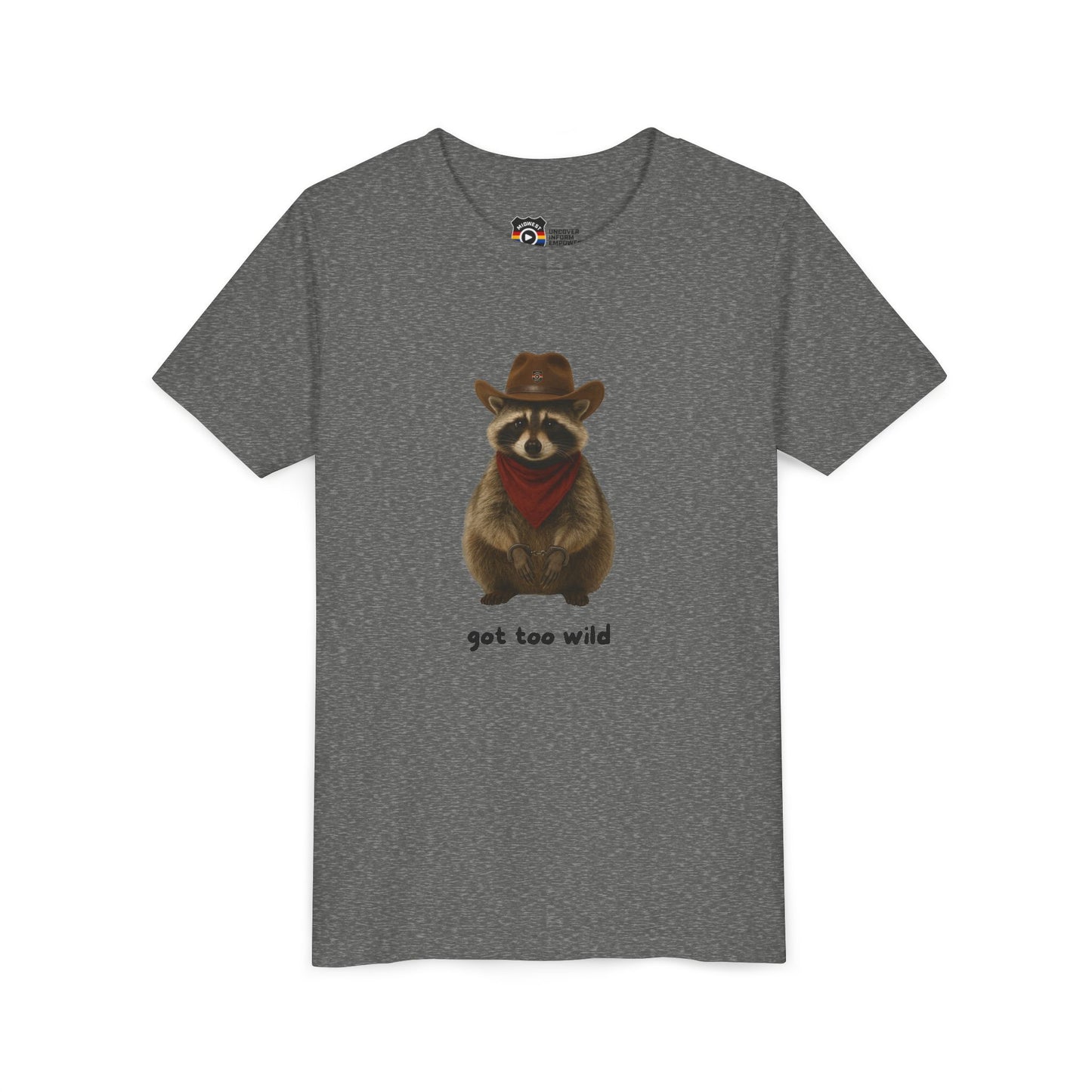 Youth Short Sleeve Tee 'Got Too Wild' Rebel the Raccoon