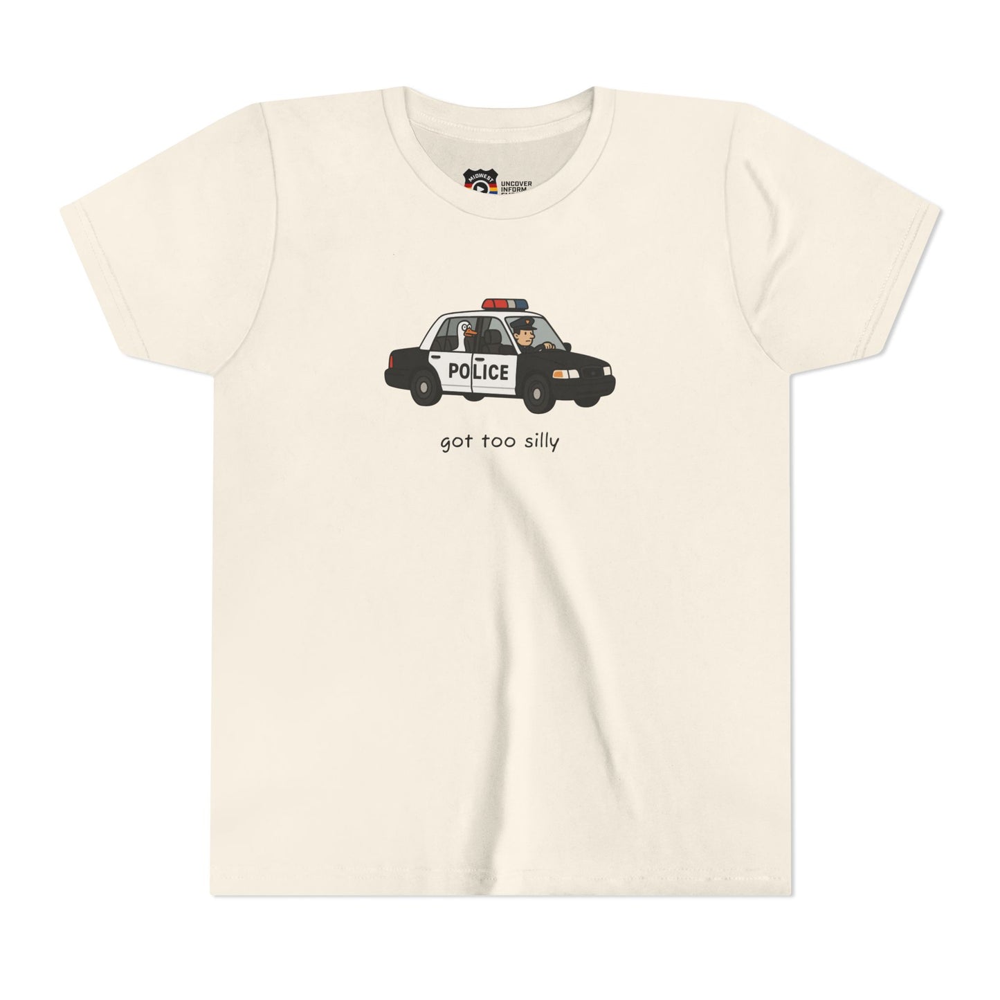 Youth Short Sleeve Tee Funny Police Car, 'Got Too Silly'