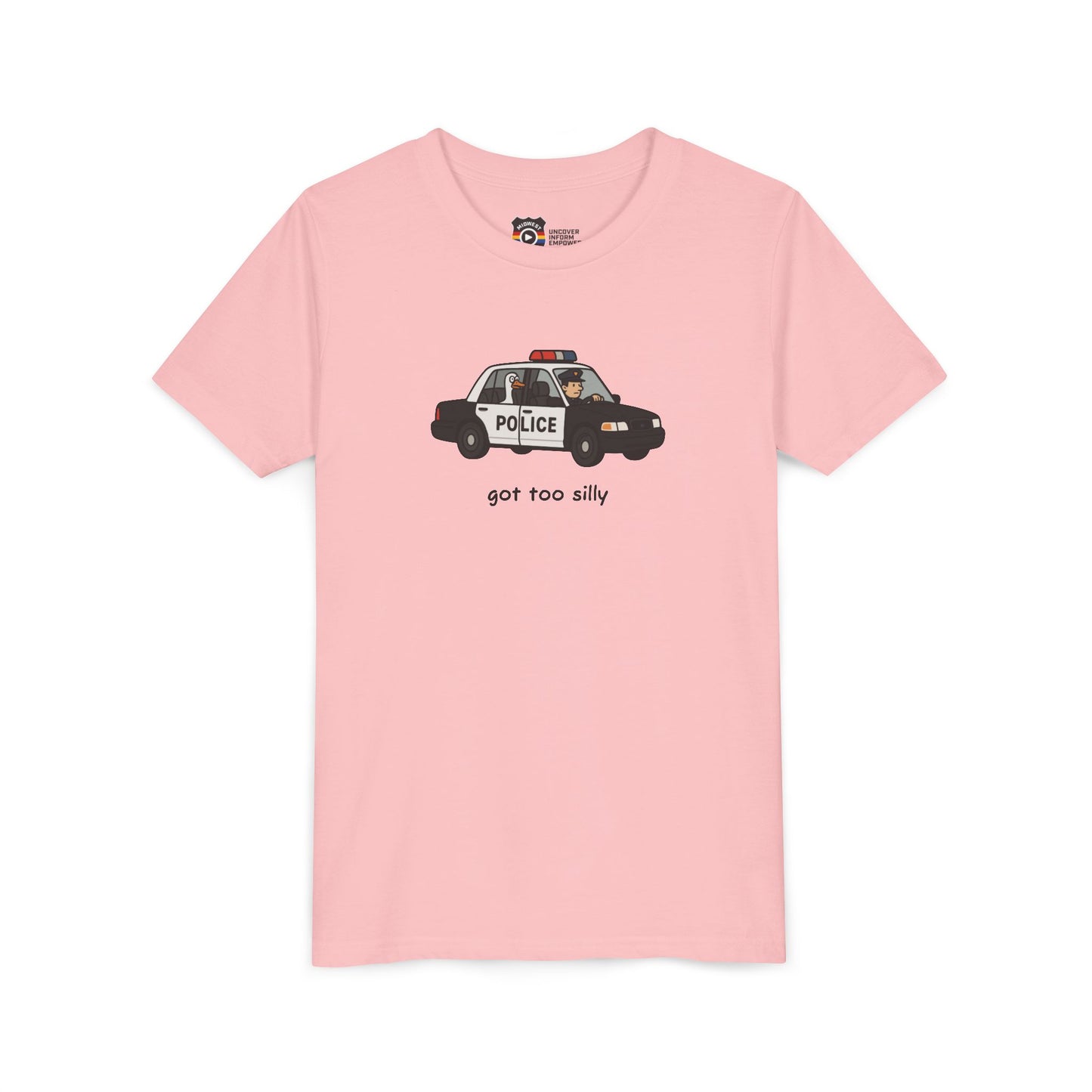 Youth Short Sleeve Tee Funny Police Car, 'Got Too Silly'