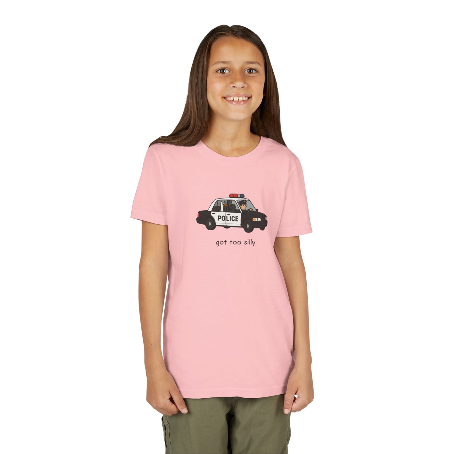 Youth Short Sleeve Tee Funny Police Car, 'Got Too Silly'