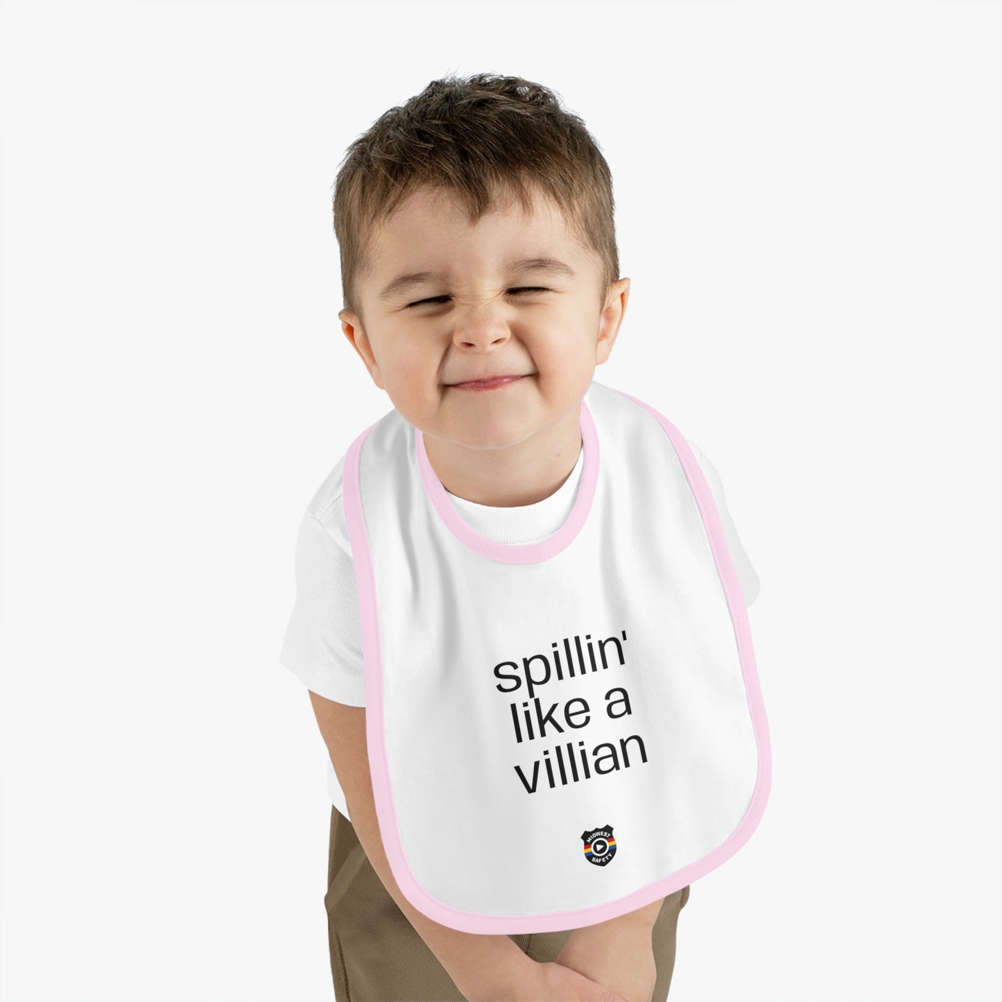 Funny Baby Bib - 'Spillin' Like A Villian' Contrast Trim Jersey Bib