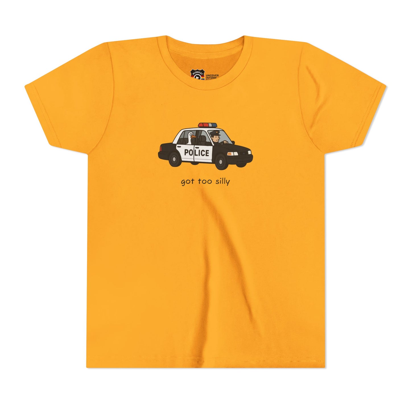 Youth Short Sleeve Tee Funny Police Car, 'Got Too Silly'