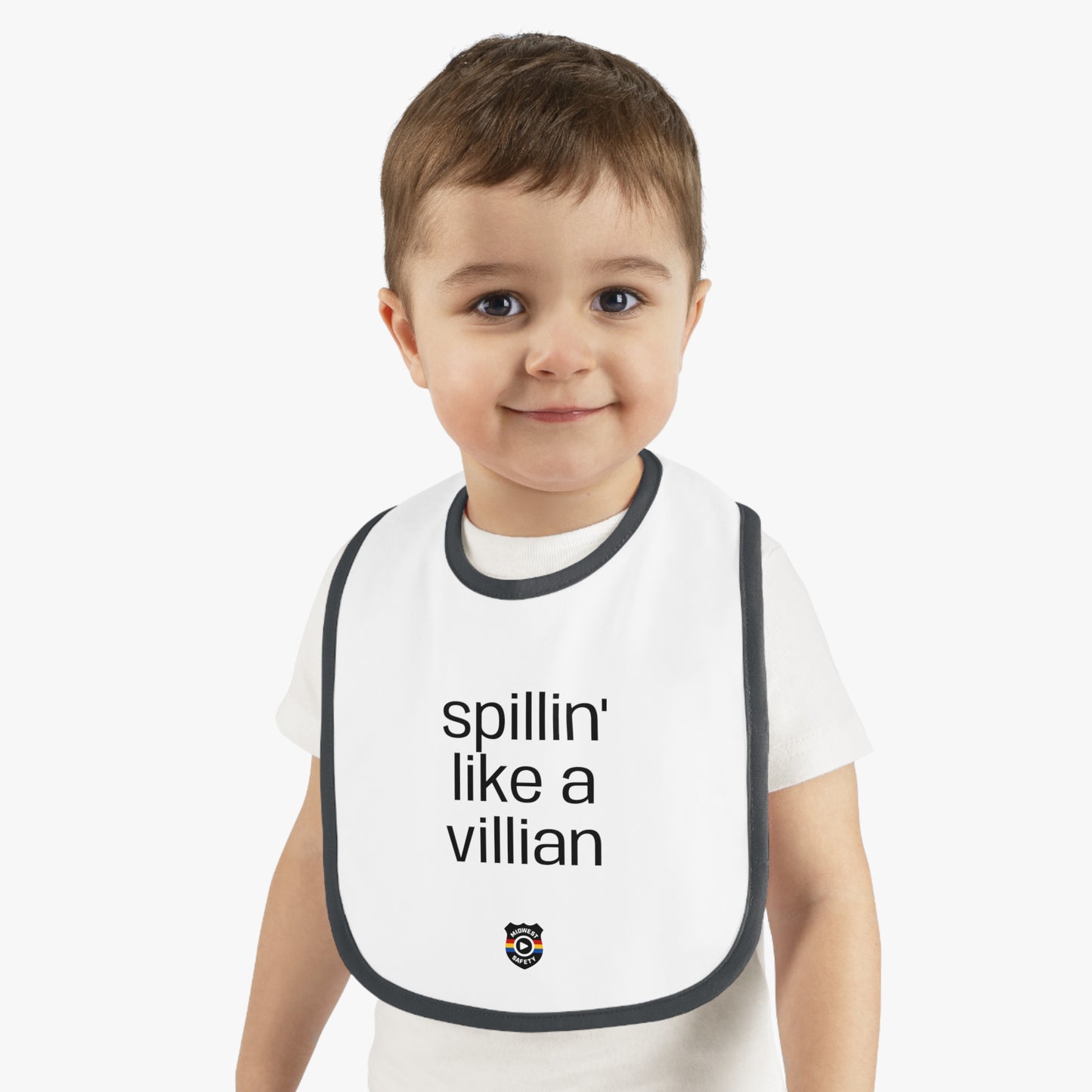 Funny Baby Bib - 'Spillin' Like A Villian' Contrast Trim Jersey Bib