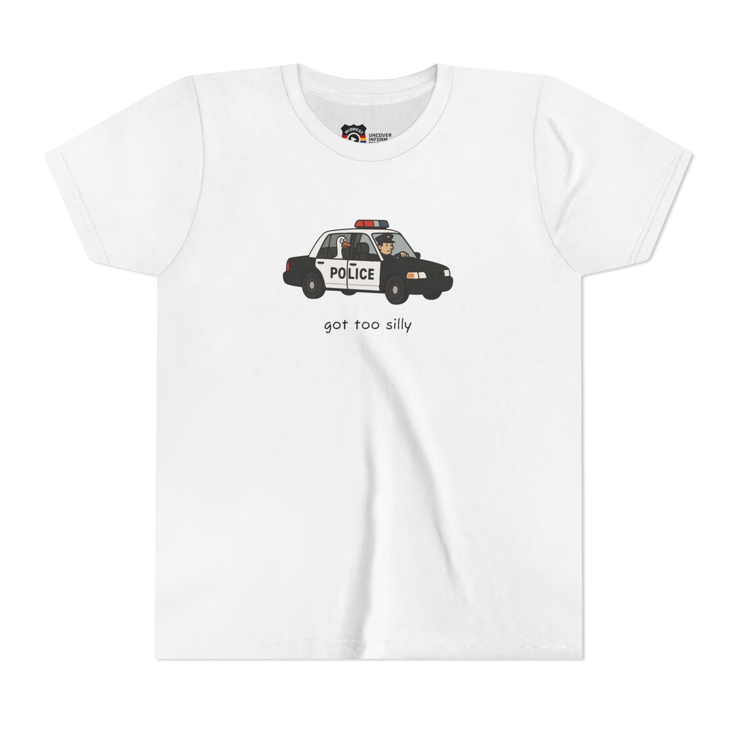 Youth Short Sleeve Tee Funny Police Car, 'Got Too Silly'