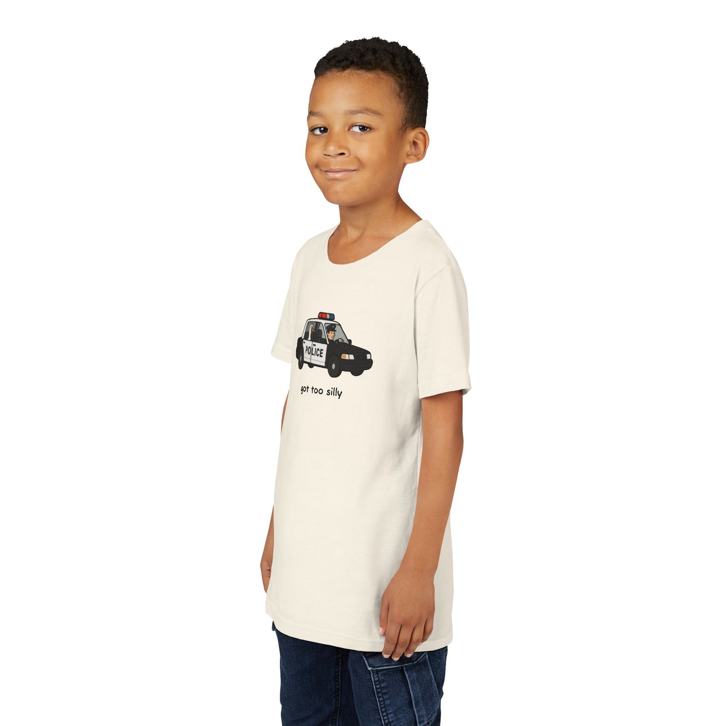 Youth Short Sleeve Tee Funny Police Car, 'Got Too Silly'