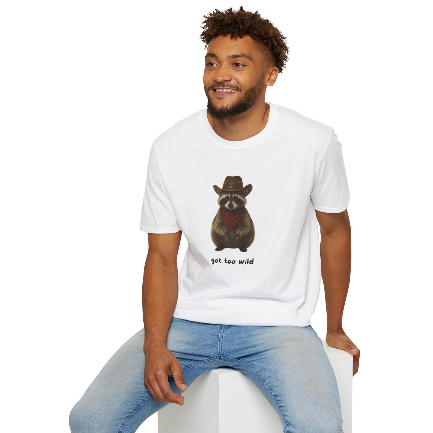 Got Too Wild Raccoon Cowboy Unisex Softstyle T-Shirt