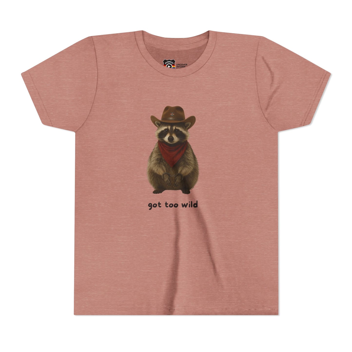 Youth Short Sleeve Tee 'Got Too Wild' Rebel the Raccoon