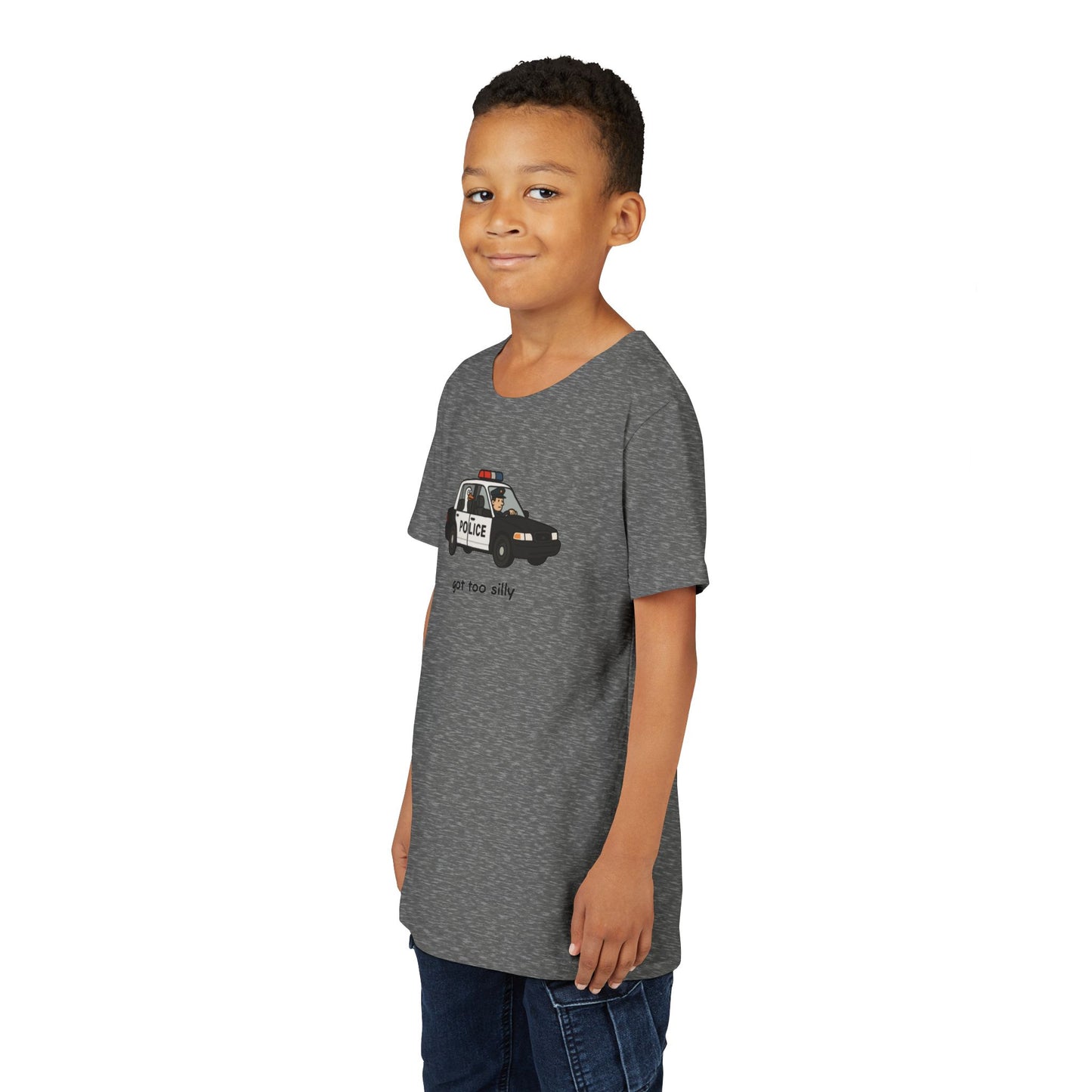 Youth Short Sleeve Tee Funny Police Car, 'Got Too Silly'
