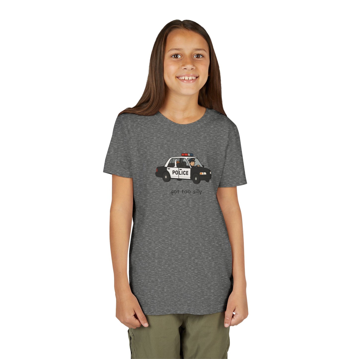 Youth Short Sleeve Tee Funny Police Car, 'Got Too Silly'