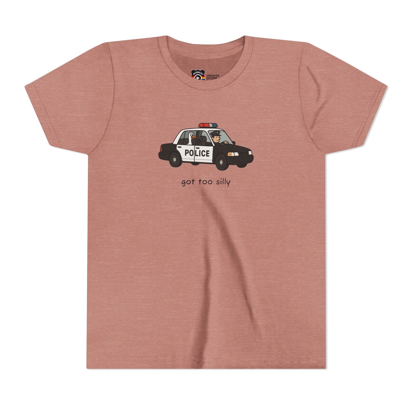 Youth Short Sleeve Tee Funny Police Car, 'Got Too Silly'