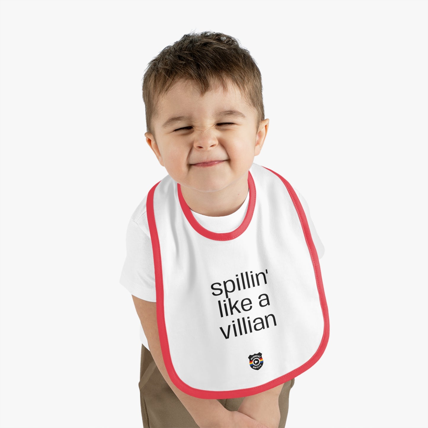 Funny Baby Bib - 'Spillin' Like A Villian' Contrast Trim Jersey Bib