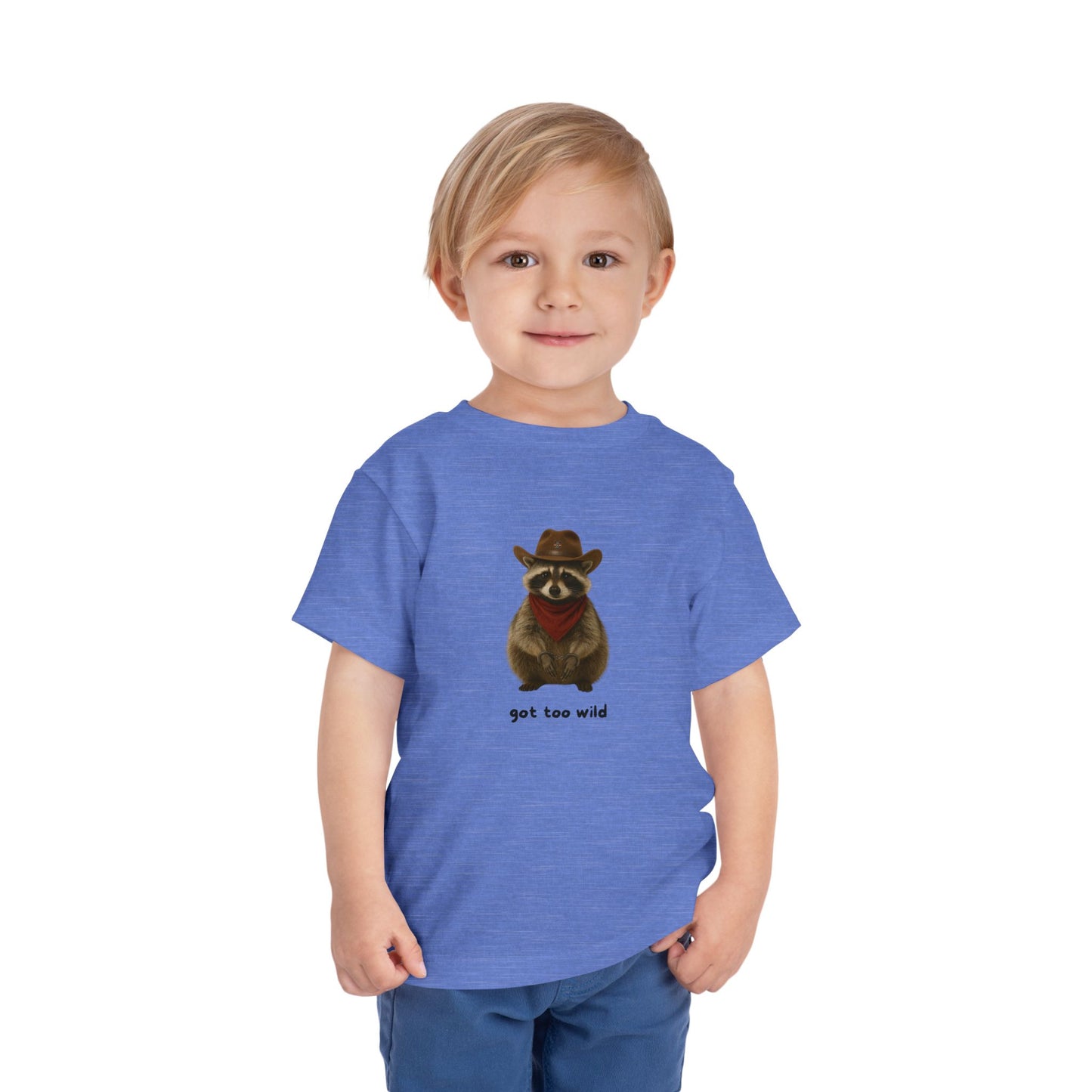 "Got Too Wild" Adorable Toddler T-Shirt with Cowboy Raccoon - "Got Too Wild" Design