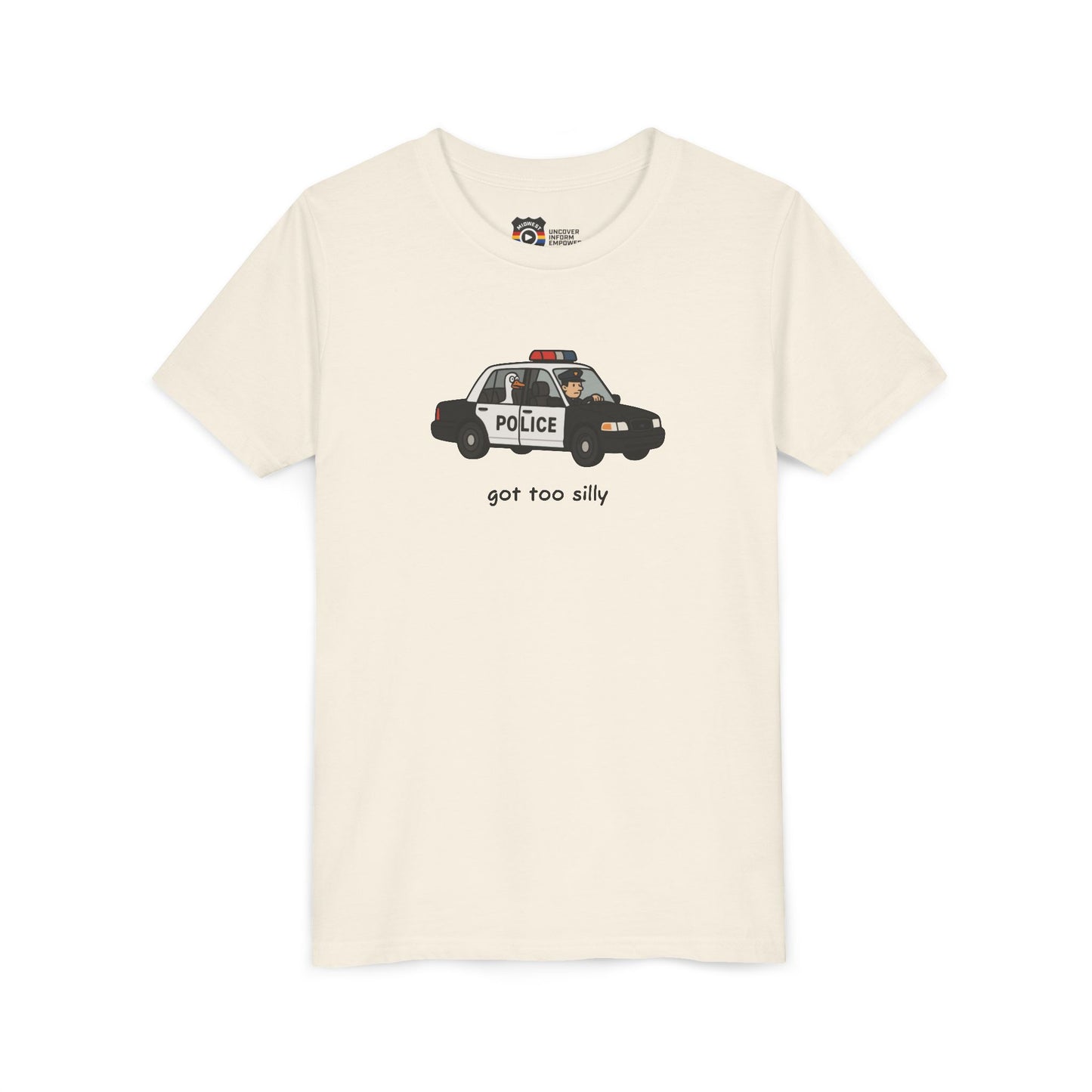 Youth Short Sleeve Tee Funny Police Car, 'Got Too Silly'