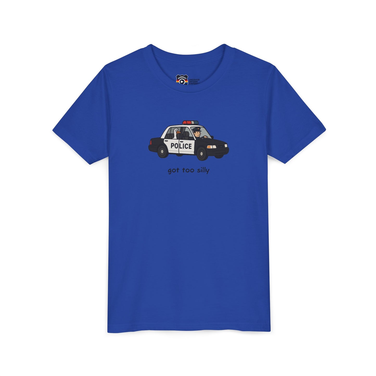 Youth Short Sleeve Tee Funny Police Car, 'Got Too Silly'