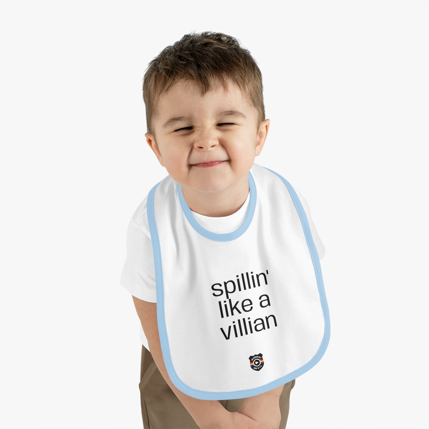 Funny Baby Bib - 'Spillin' Like A Villian' Contrast Trim Jersey Bib