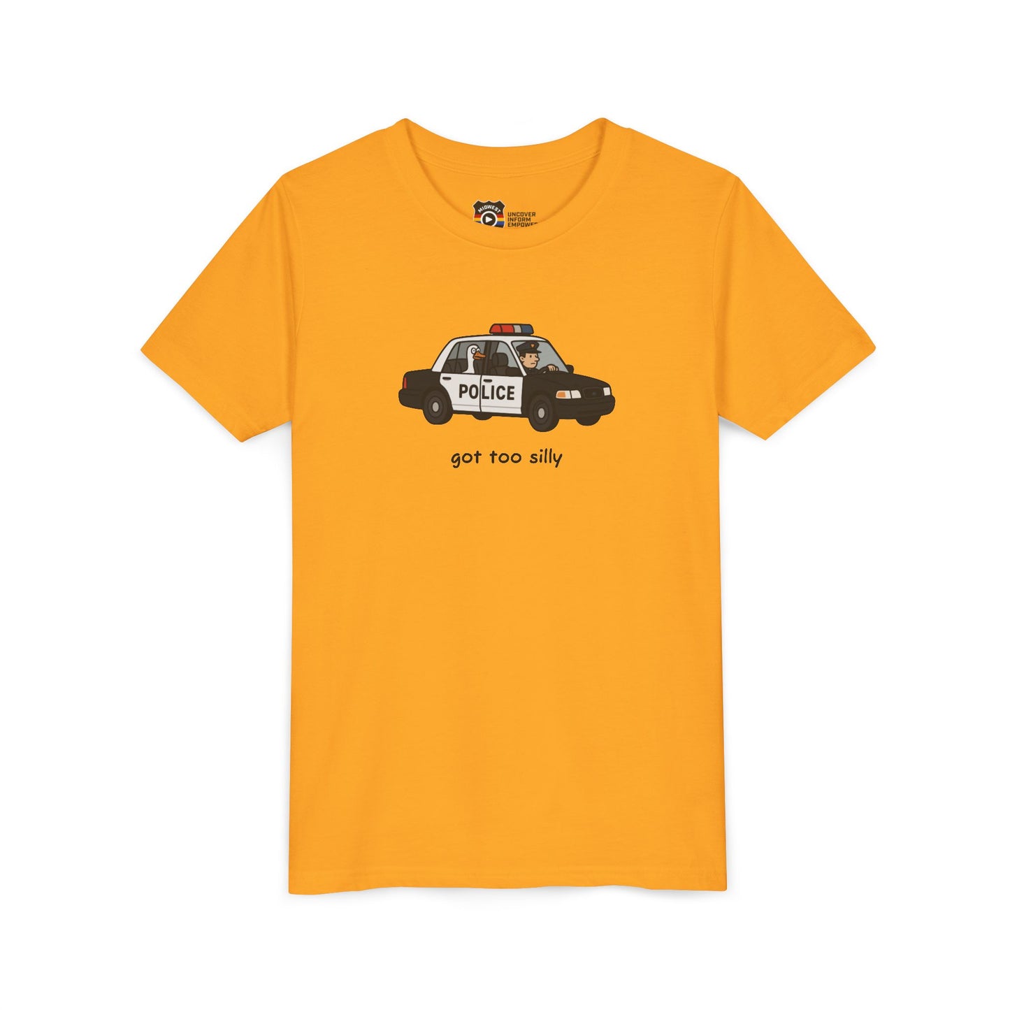 Youth Short Sleeve Tee Funny Police Car, 'Got Too Silly'