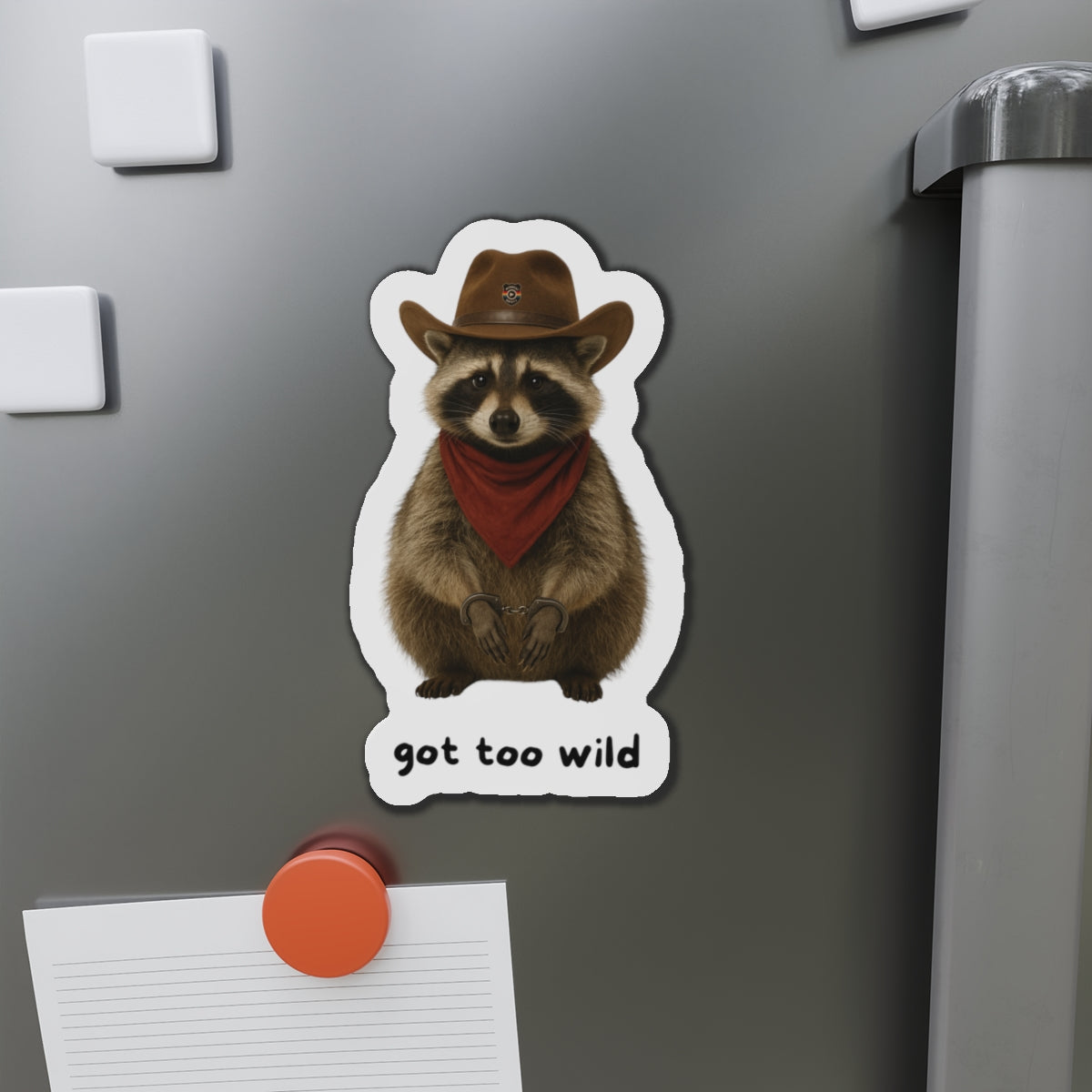 Fun Raccoon Die-Cut Magnet | "Got Too Wild" Design
