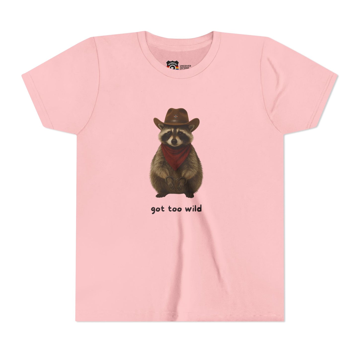 Youth Short Sleeve Tee 'Got Too Wild' Rebel the Raccoon