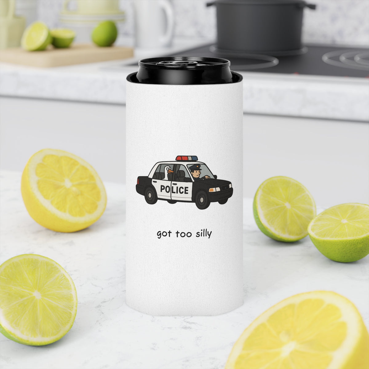 Can Cooler — "Got Too Silly" Police Car Novelty Can Cooler