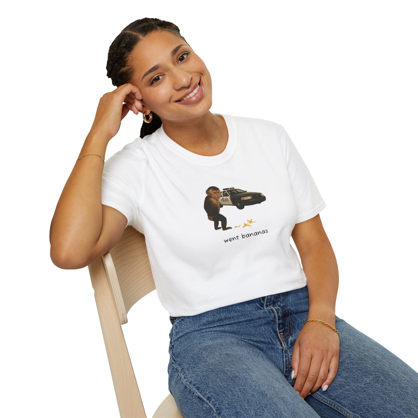 Went Bananas Unisex Softstyle Police Silly T-Shirt - Fun & Quirky Graphic Tee