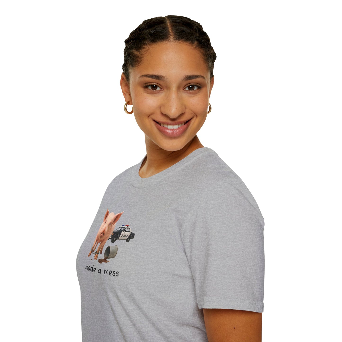 Unisex Softstyle Police Silly T-Shirt 'Made a Mess' - Fun & Quirky Graphic Tee