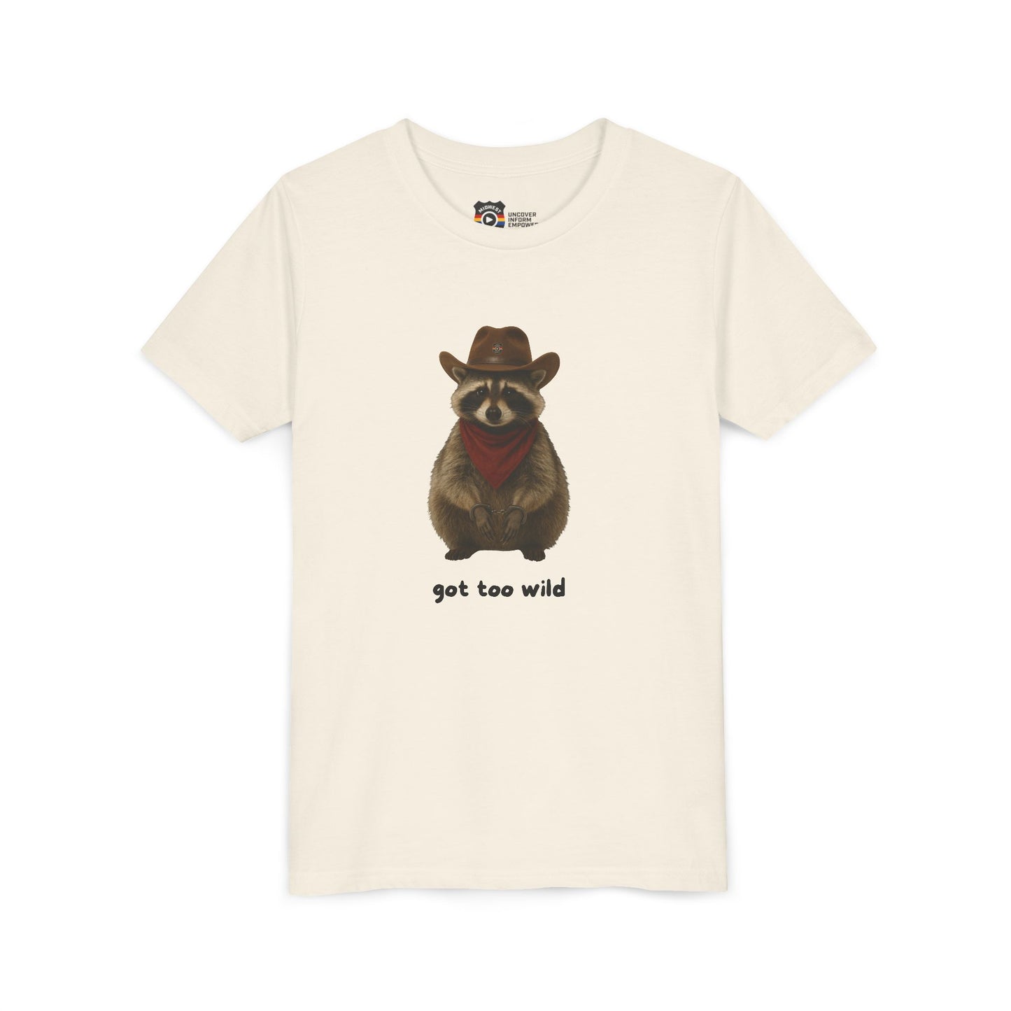 Youth Short Sleeve Tee 'Got Too Wild' Rebel the Raccoon