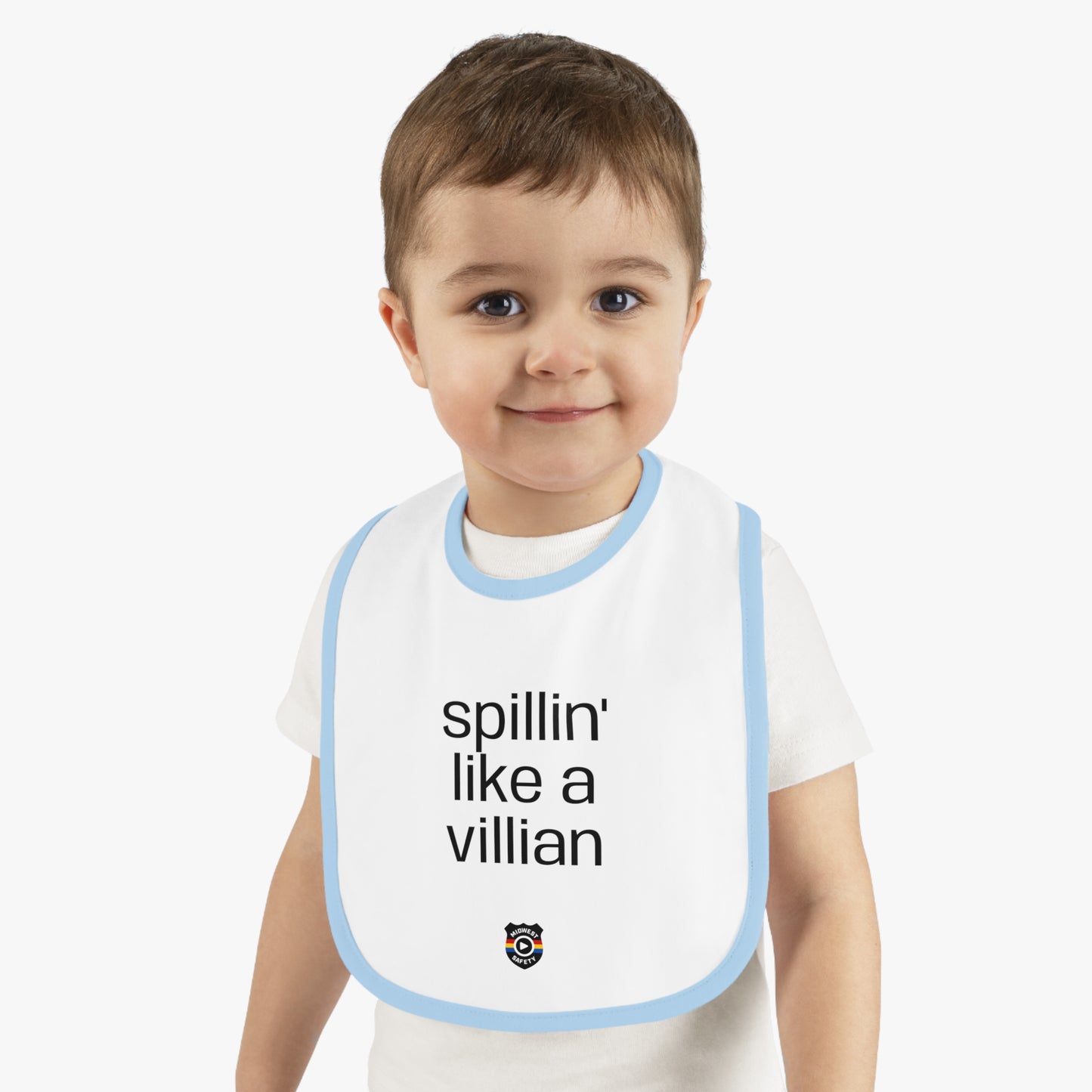 Funny Baby Bib - 'Spillin' Like A Villian' Contrast Trim Jersey Bib
