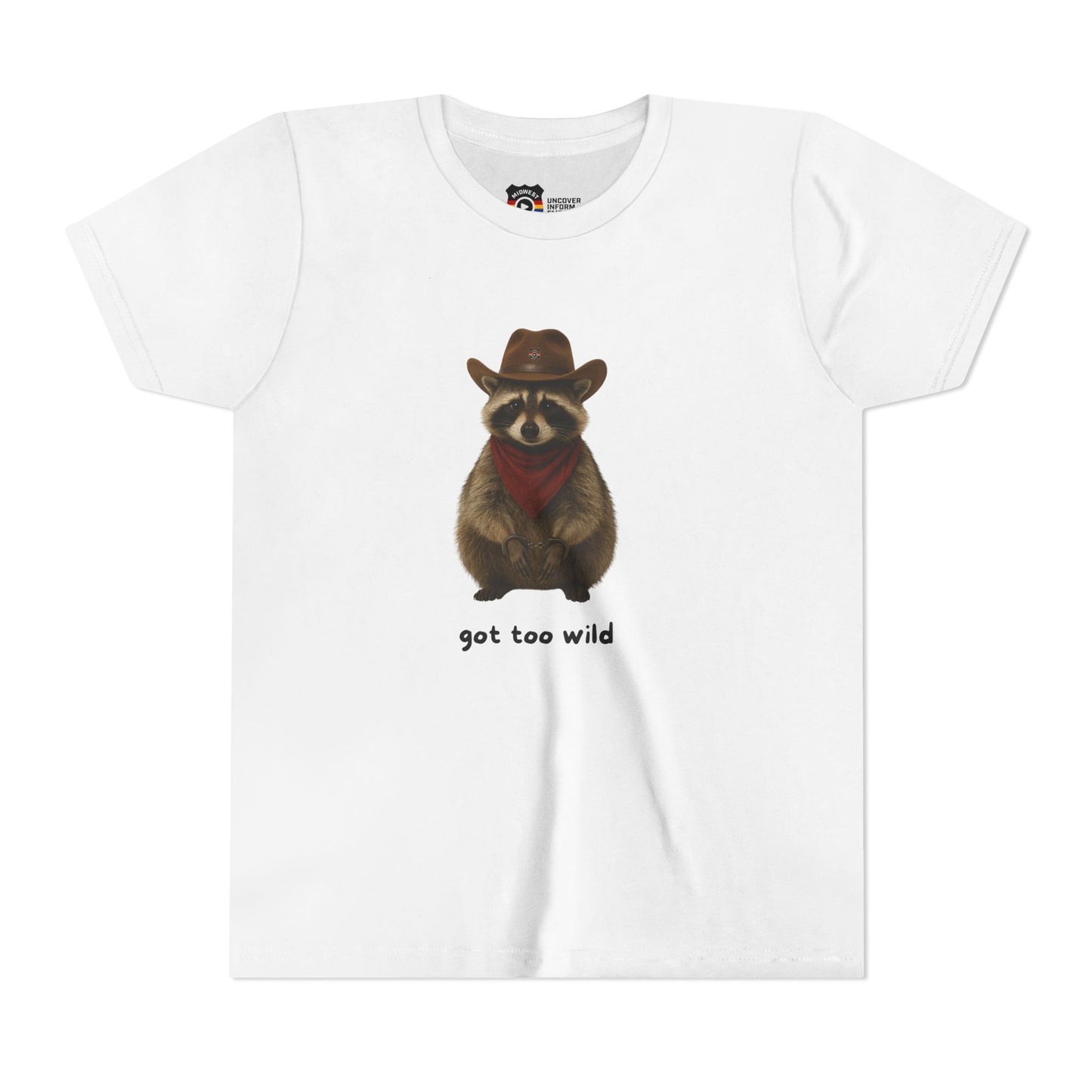 Youth Short Sleeve Tee 'Got Too Wild' Rebel the Raccoon
