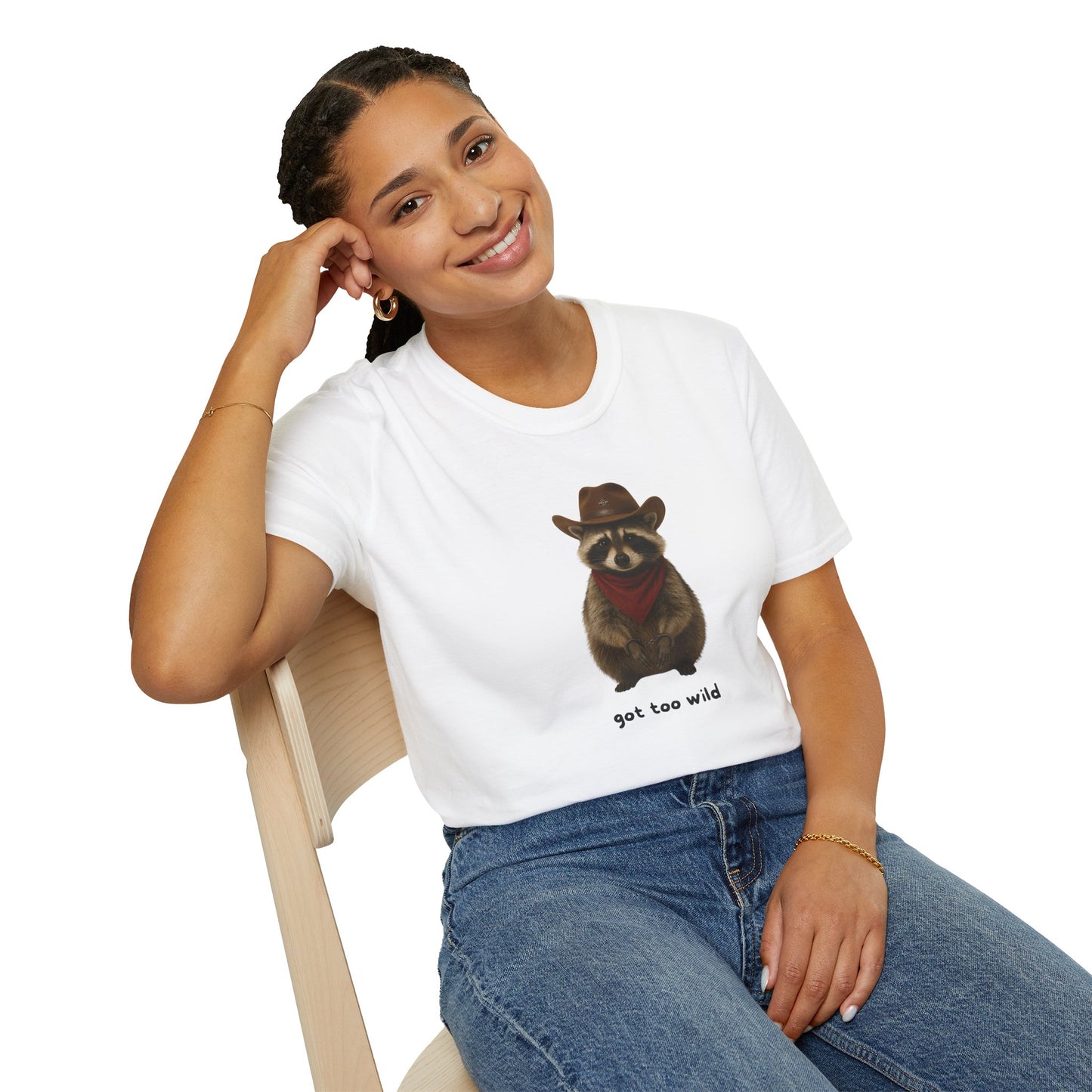 Got Too Wild Raccoon Cowboy Unisex Softstyle T-Shirt