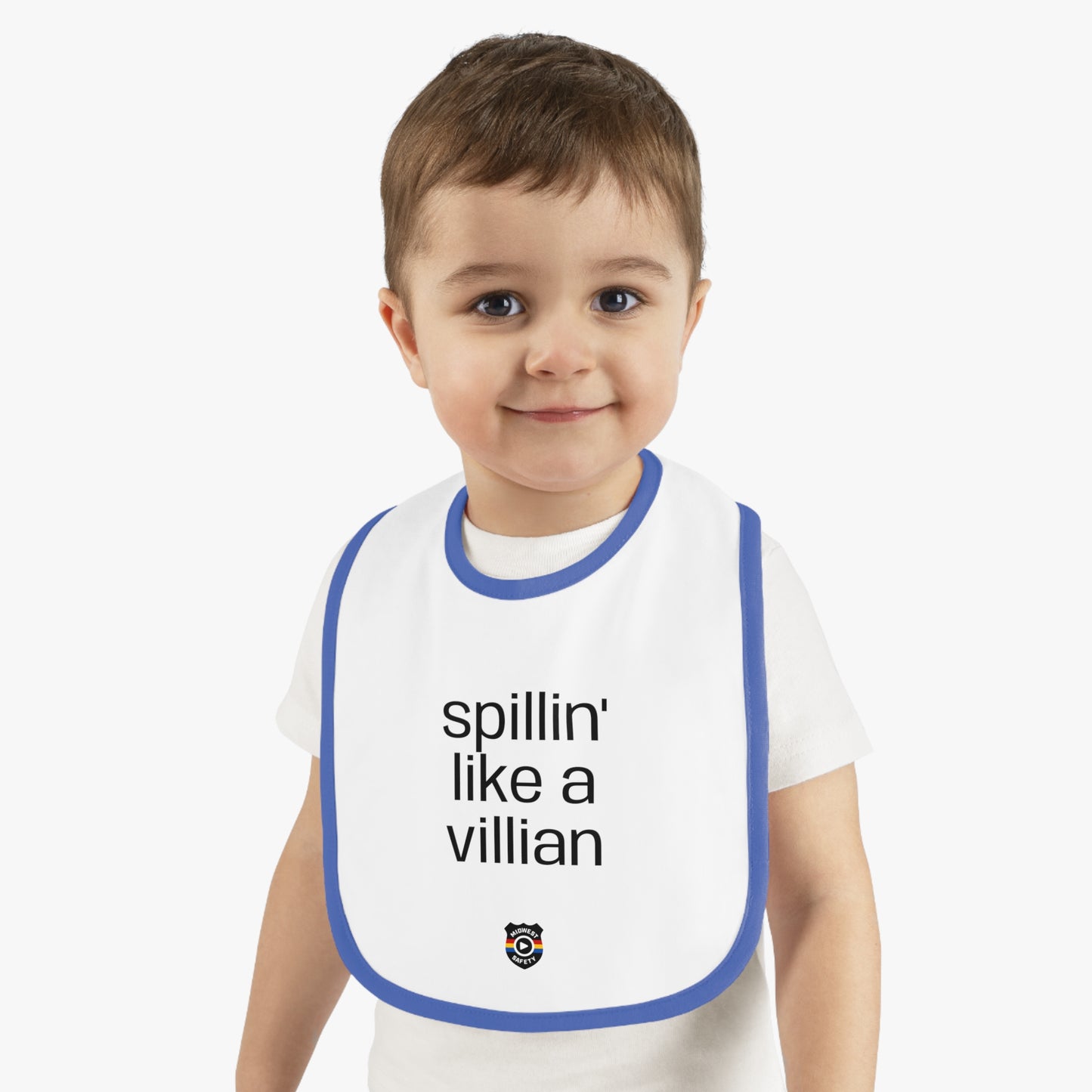 Funny Baby Bib - 'Spillin' Like A Villian' Contrast Trim Jersey Bib