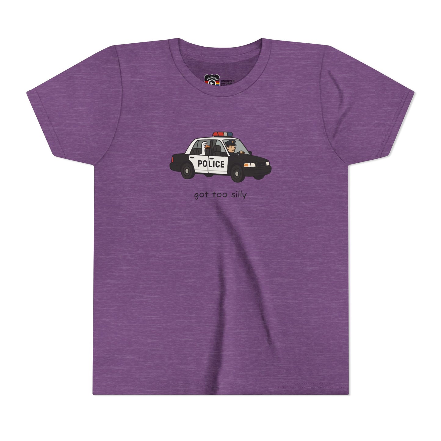 Youth Short Sleeve Tee Funny Police Car, 'Got Too Silly'