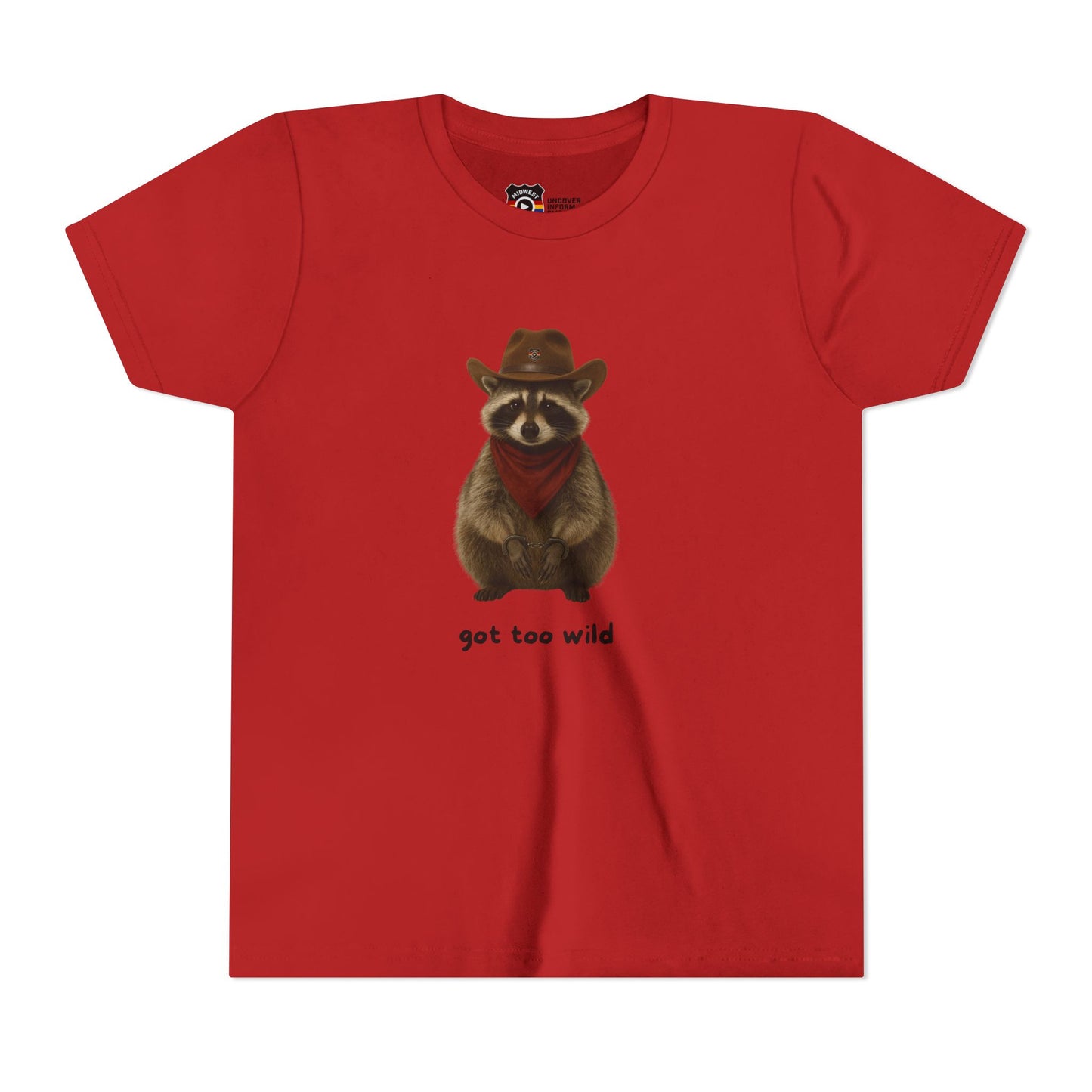 Youth Short Sleeve Tee 'Got Too Wild' Rebel the Raccoon