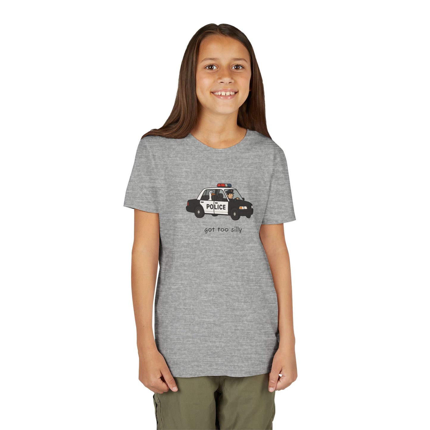 Youth Short Sleeve Tee Funny Police Car, 'Got Too Silly'