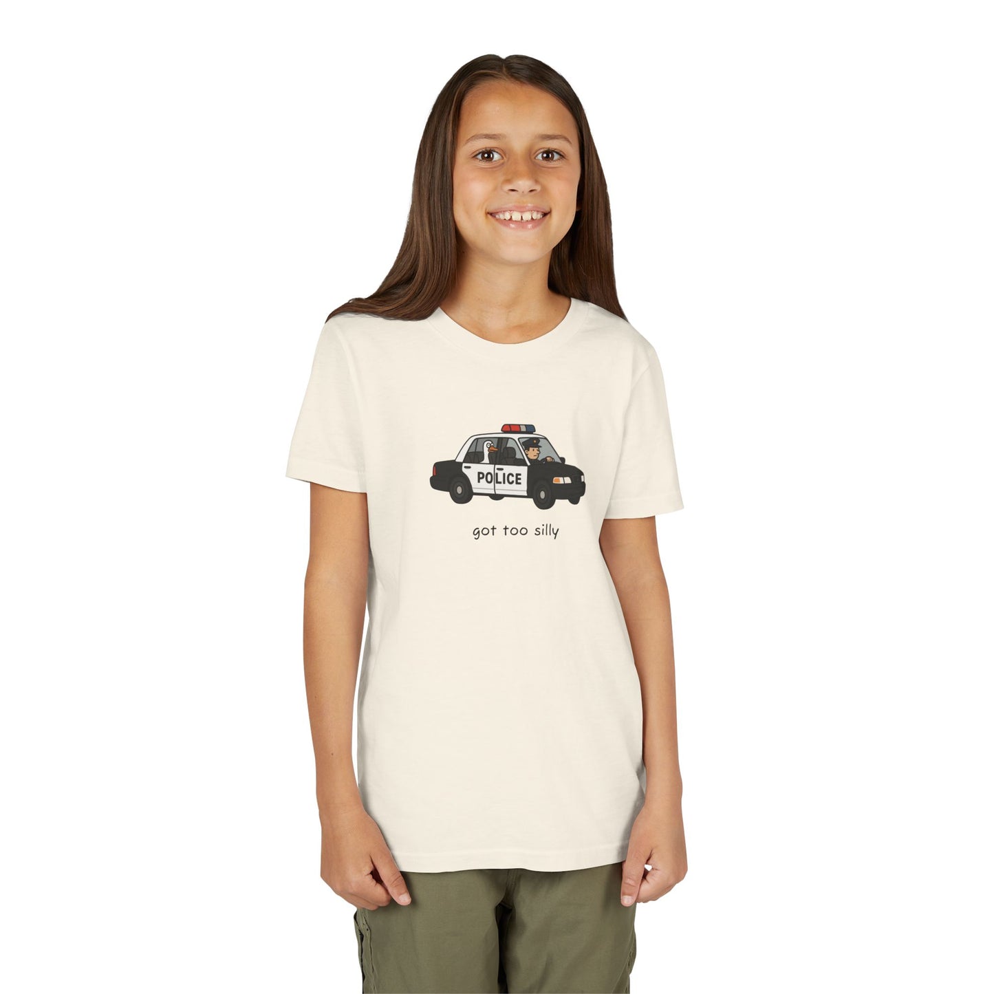 Youth Short Sleeve Tee Funny Police Car, 'Got Too Silly'