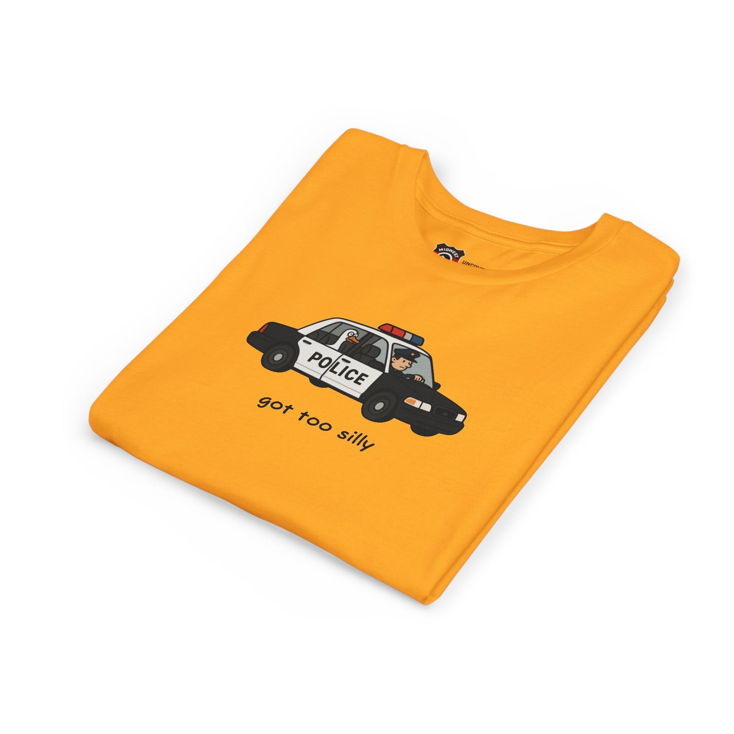 Youth Short Sleeve Tee Funny Police Car, 'Got Too Silly'