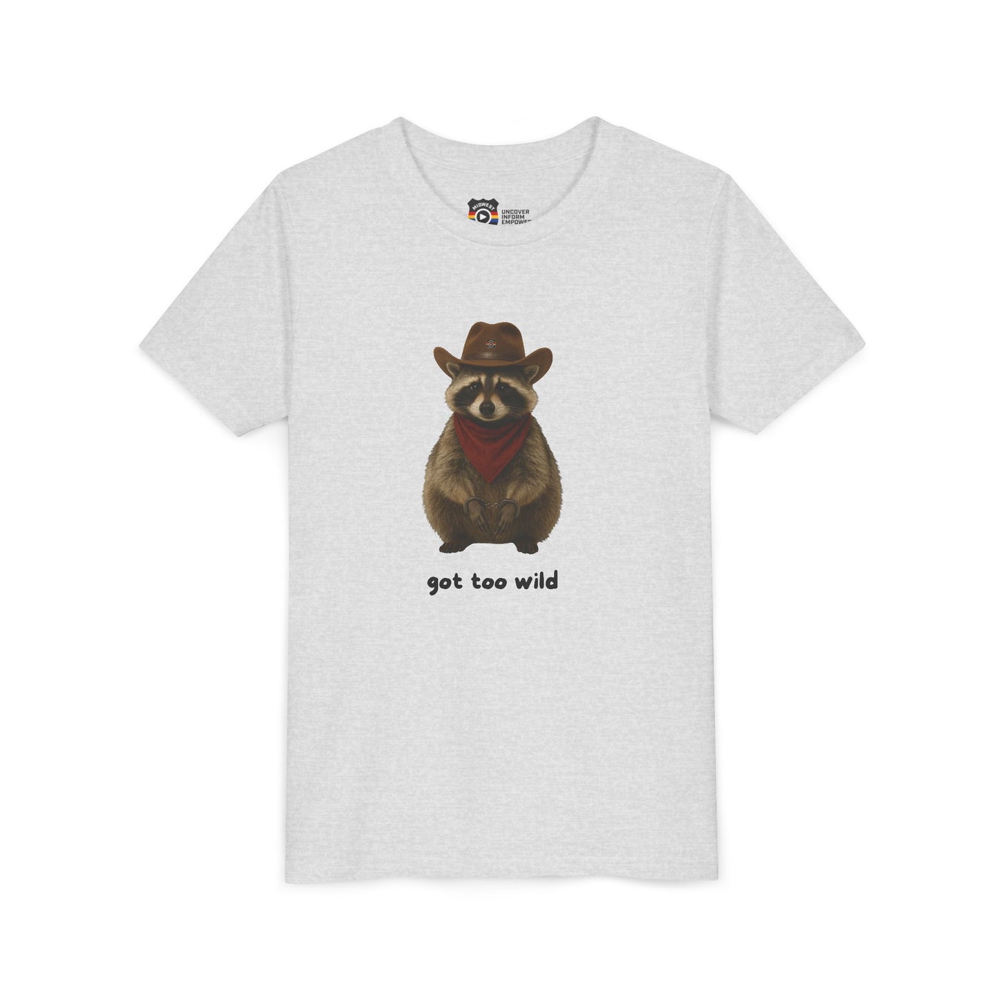 Youth Short Sleeve Tee 'Got Too Wild' Rebel the Raccoon