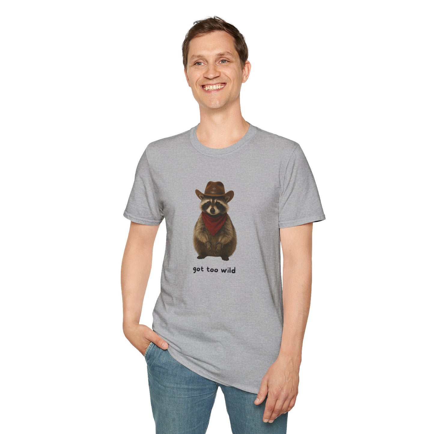 Got Too Wild Raccoon Cowboy Unisex Softstyle T-Shirt