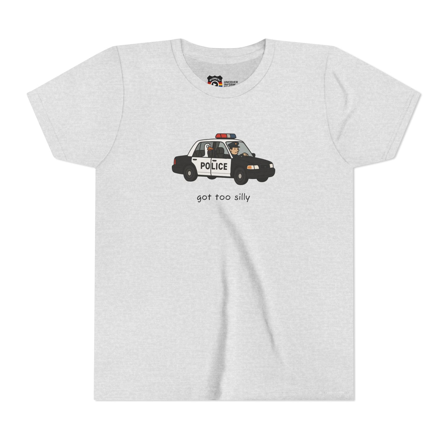 Youth Short Sleeve Tee Funny Police Car, 'Got Too Silly'