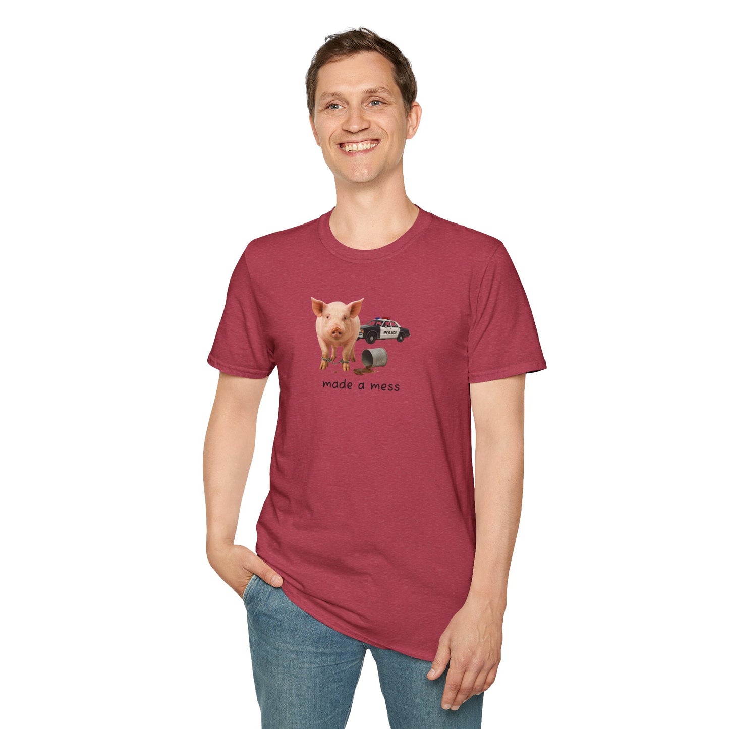 Unisex Softstyle Police Silly T-Shirt 'Made a Mess' - Fun & Quirky Graphic Tee