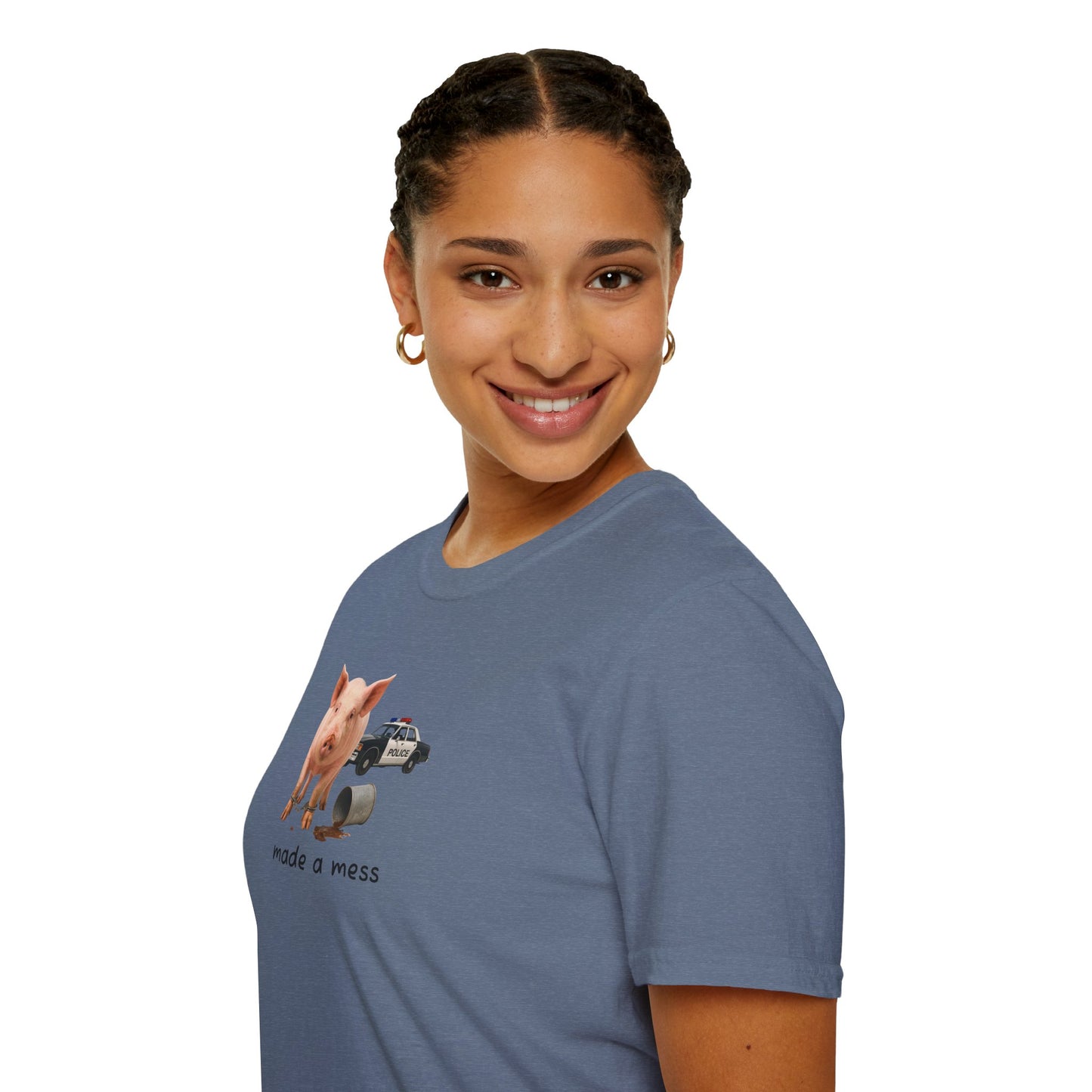 Unisex Softstyle Police Silly T-Shirt 'Made a Mess' - Fun & Quirky Graphic Tee