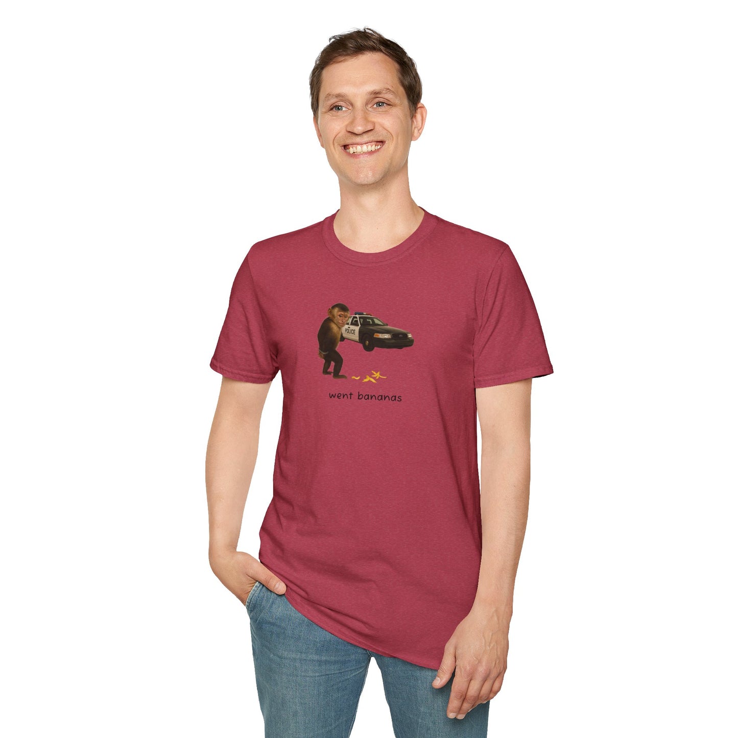 Went Bananas Unisex Softstyle Police Silly T-Shirt - Fun & Quirky Graphic Tee