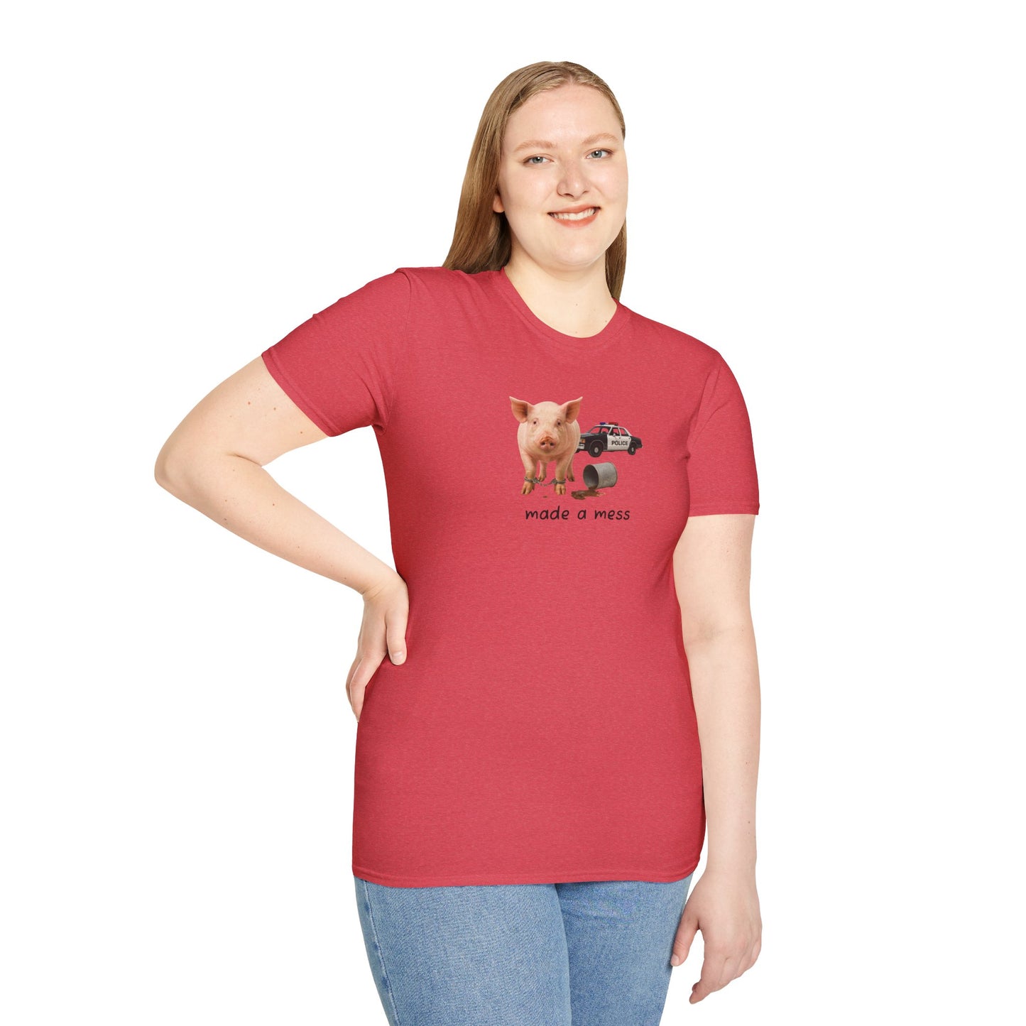 Unisex Softstyle Police Silly T-Shirt 'Made a Mess' - Fun & Quirky Graphic Tee