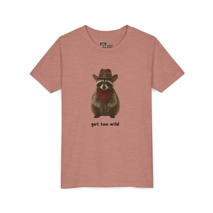 Youth Short Sleeve Tee 'Got Too Wild' Rebel the Raccoon