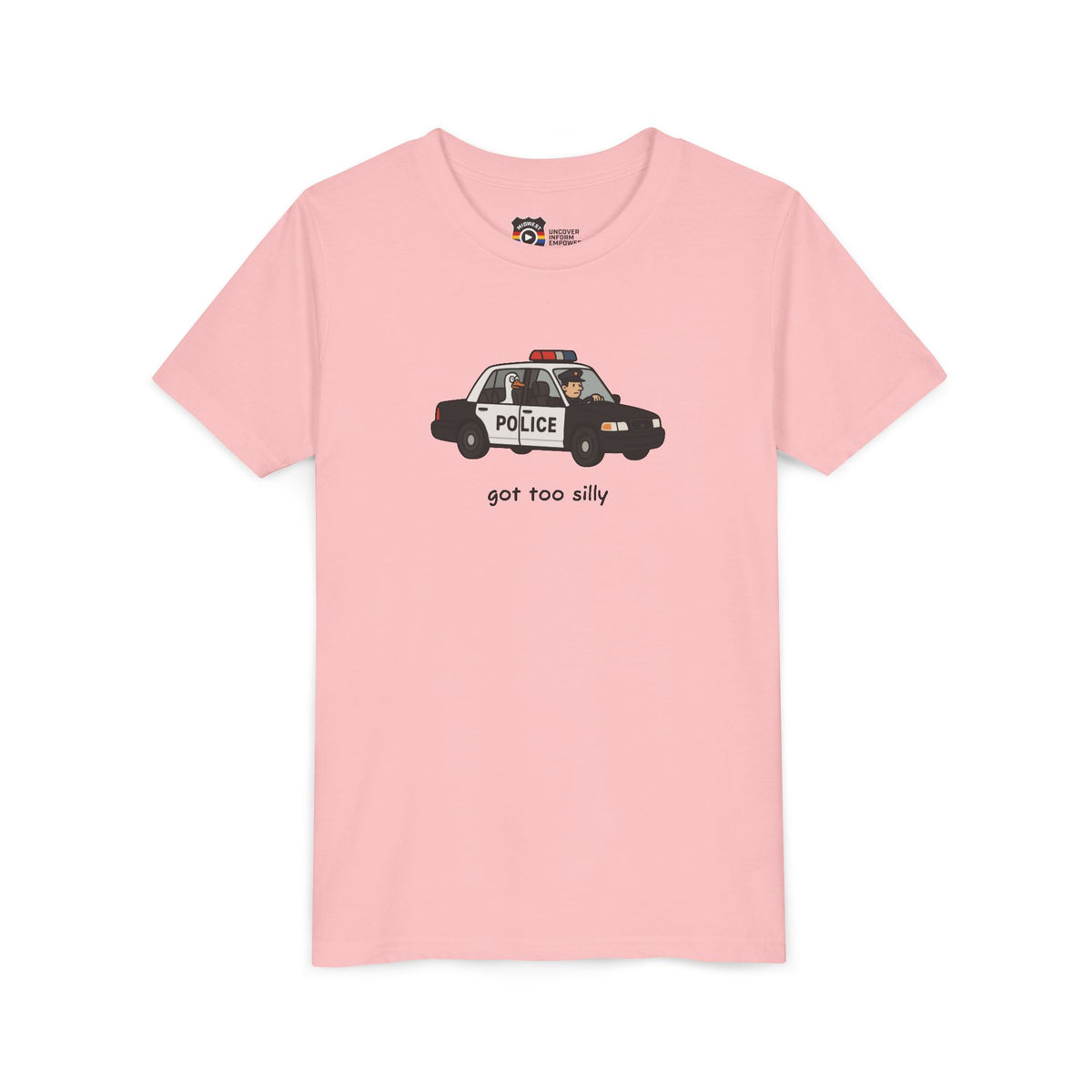 Youth Short Sleeve Tee Funny Police Car, 'Got Too Silly'
