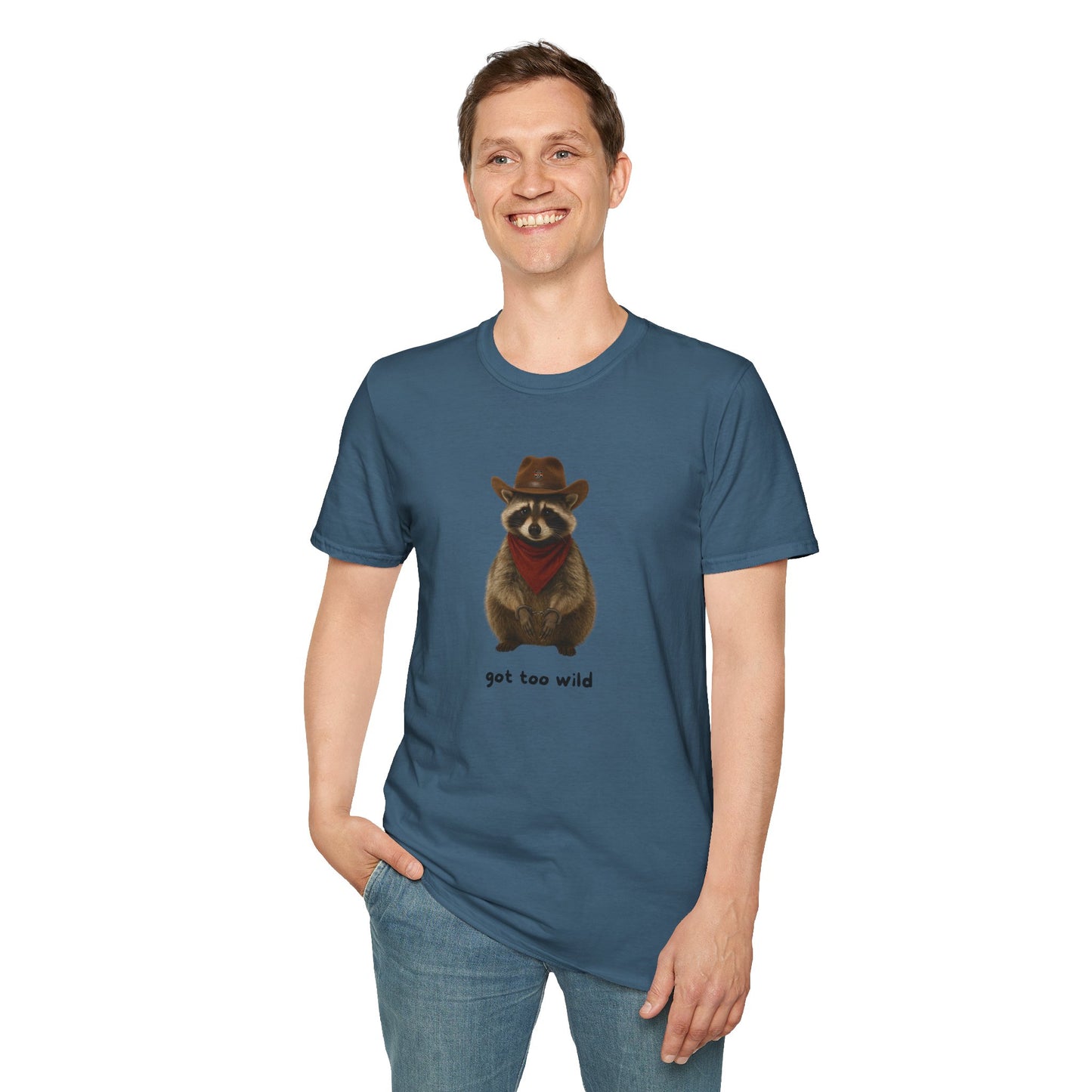 Got Too Wild Raccoon Cowboy Unisex Softstyle T-Shirt