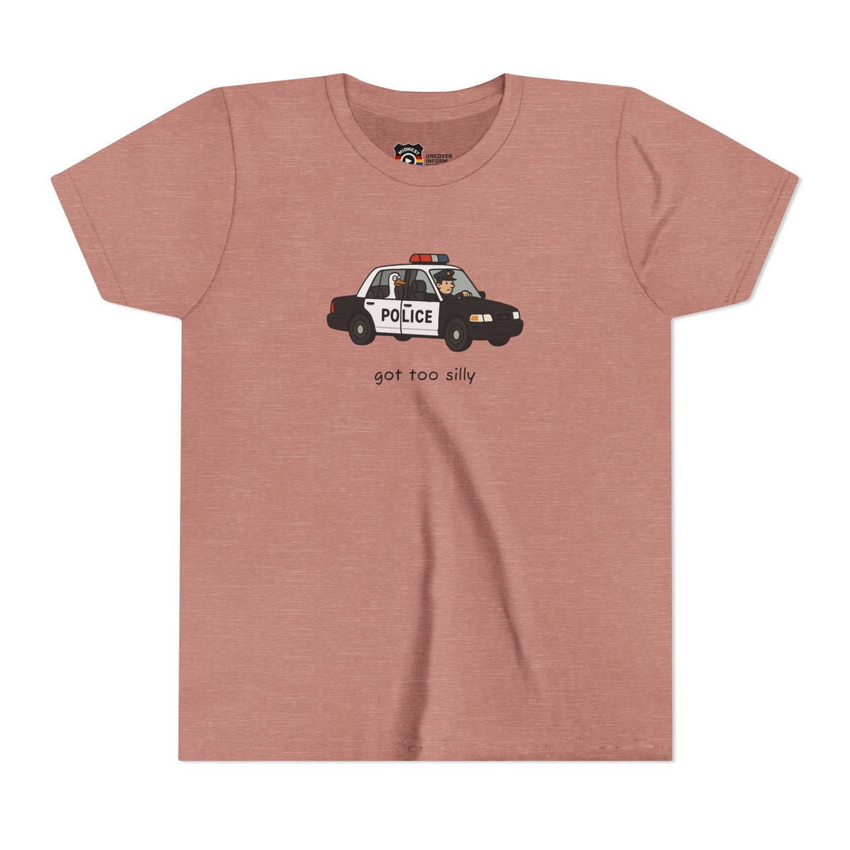 Youth Short Sleeve Tee Funny Police Car, 'Got Too Silly'