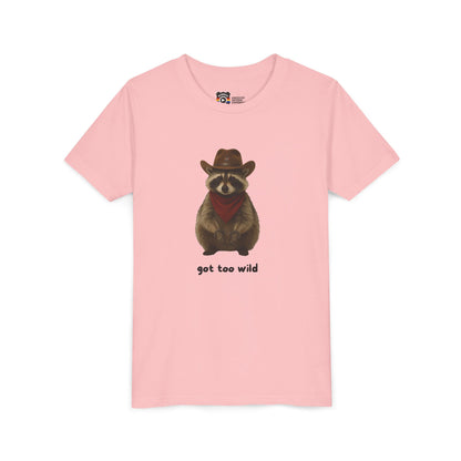 Youth Short Sleeve Tee 'Got Too Wild' Rebel the Raccoon